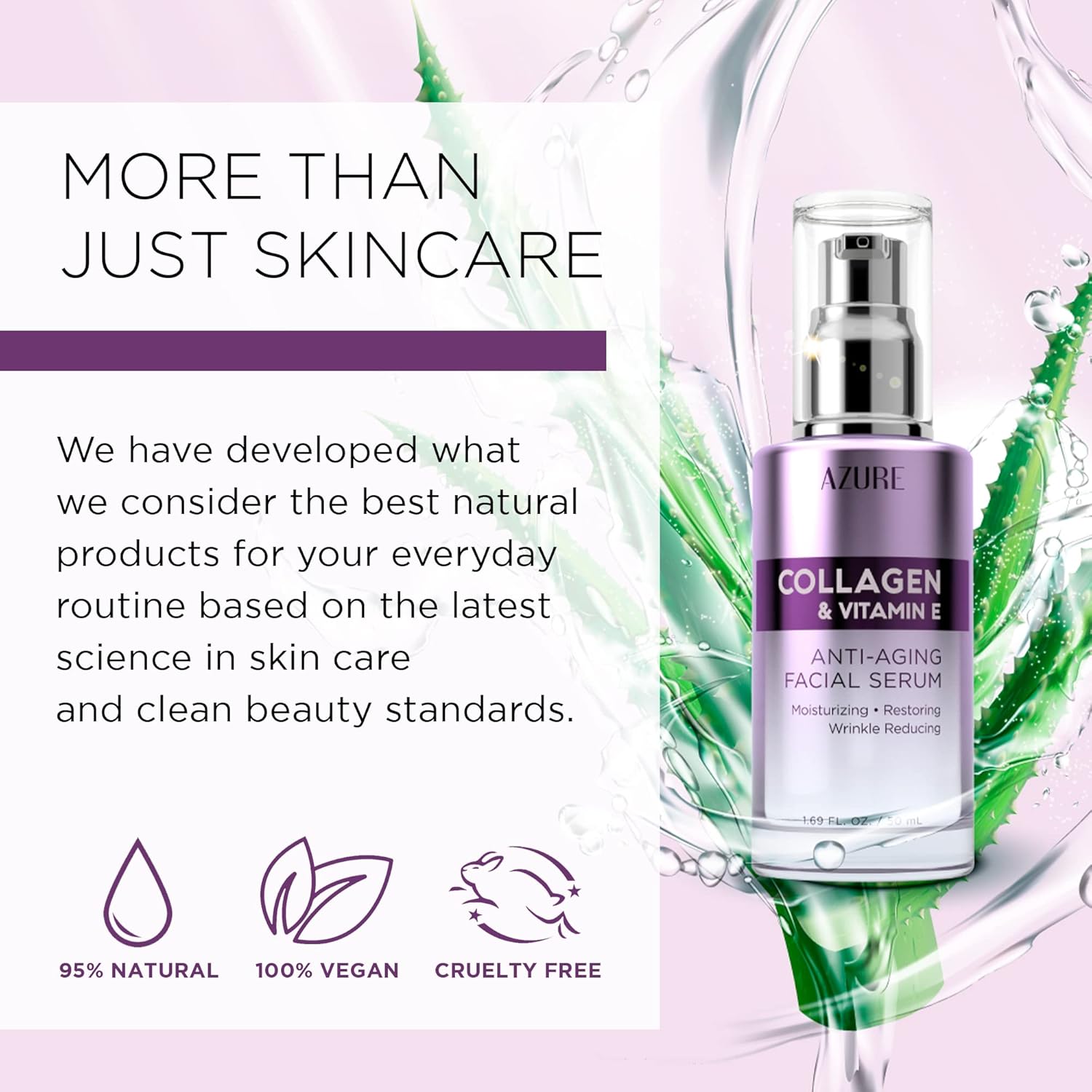Azure Cosmetics Collagen & Vitamin E Serum For Face - Dermatologist Tested, Anti-Aging, Fine Lines & Wrinkle Treatment - Nourish Dull Skin - Lightweight, Vegan, Clean Beauty, Korean Skin Care - 1.69Oz