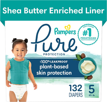 Pampers Pure Protection Diapers - Size 5, One Month Supply (132 Count), Hypoallergenic Premium Disposable Baby Diapers