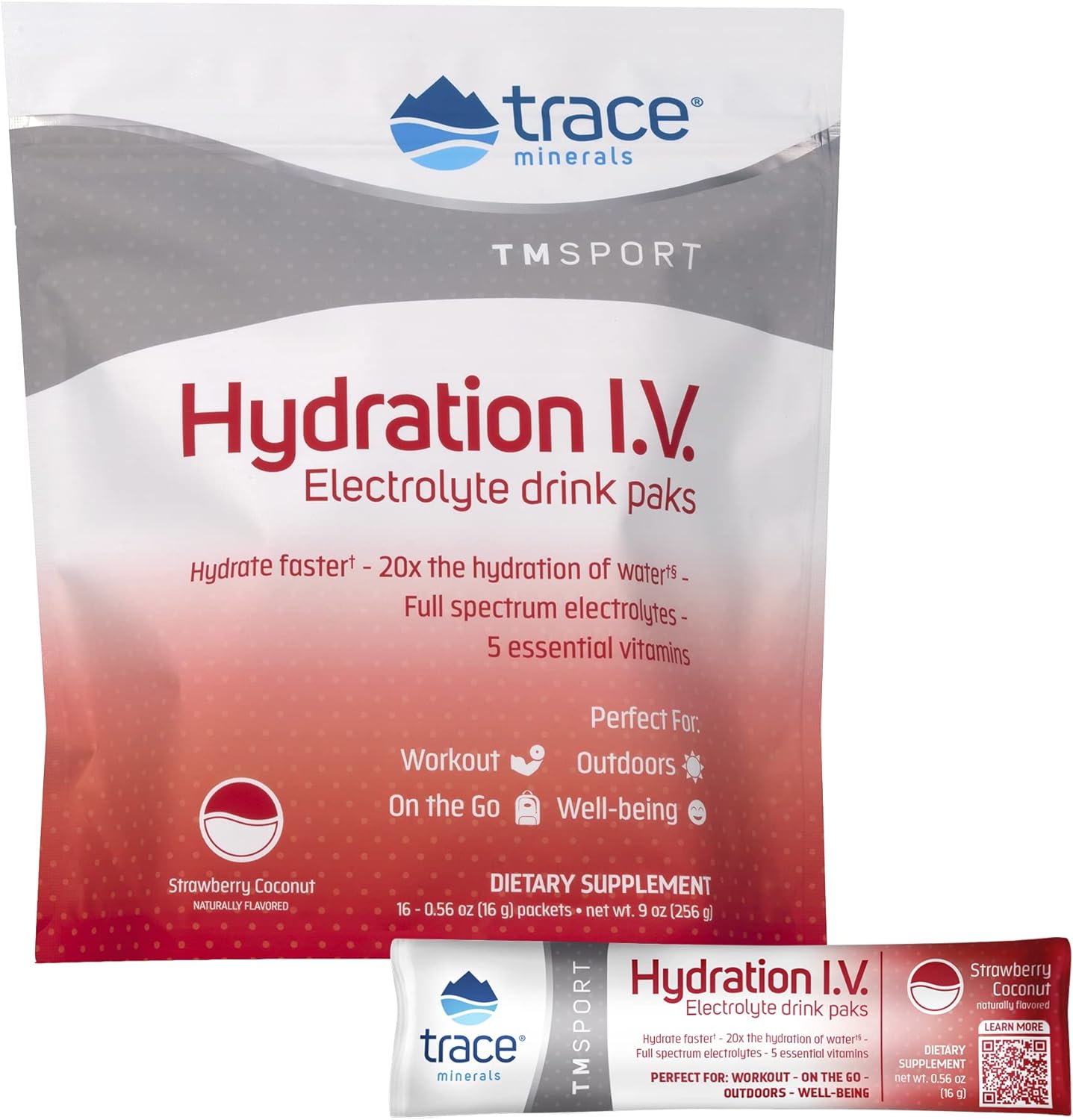 Trace Minerals | Hydration I.V. Electrolytes Powder Packets | Full Spectrum Recovery Mineral Mix for Rapid Rehydration, Natural Energy and Muscle Stamina | Strawberry Coconut | 16 Travel Packs