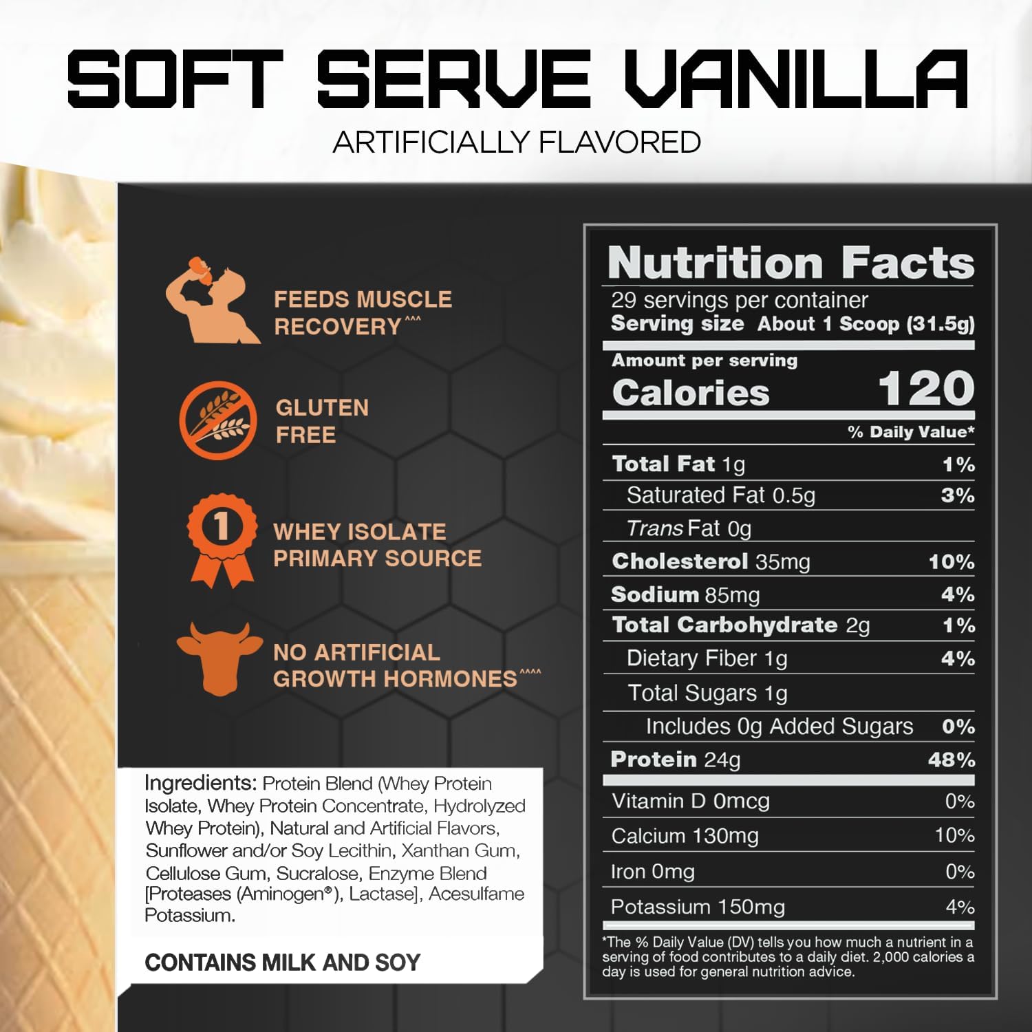 Rivalus Rivalwhey – Soft Serve Vanilla 2lb - 100% Whey Protein, Whey Protein Isolate Primary Source, Clean Nutritional Profile, BCAAs, No Banned Substances, Made in USA : Health & Household