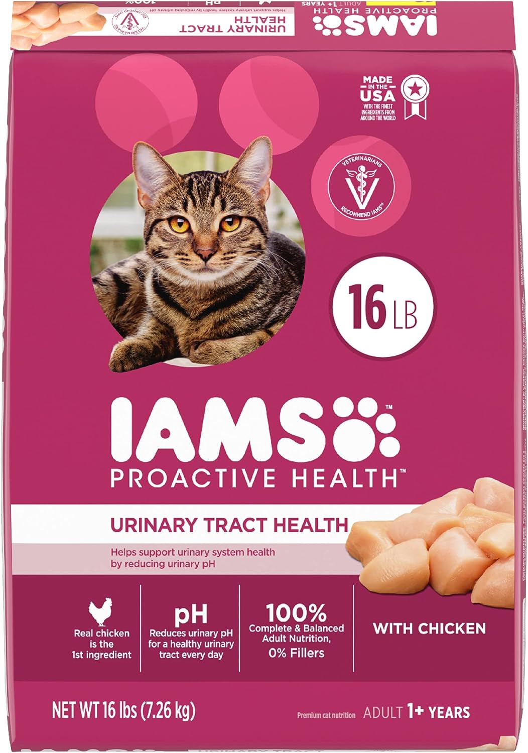 IAMS PROACTIVE HEALTH Adult Urinary Tract Healthy Dry Cat Food with Chicken Cat Kibble, 16 lb. Bag