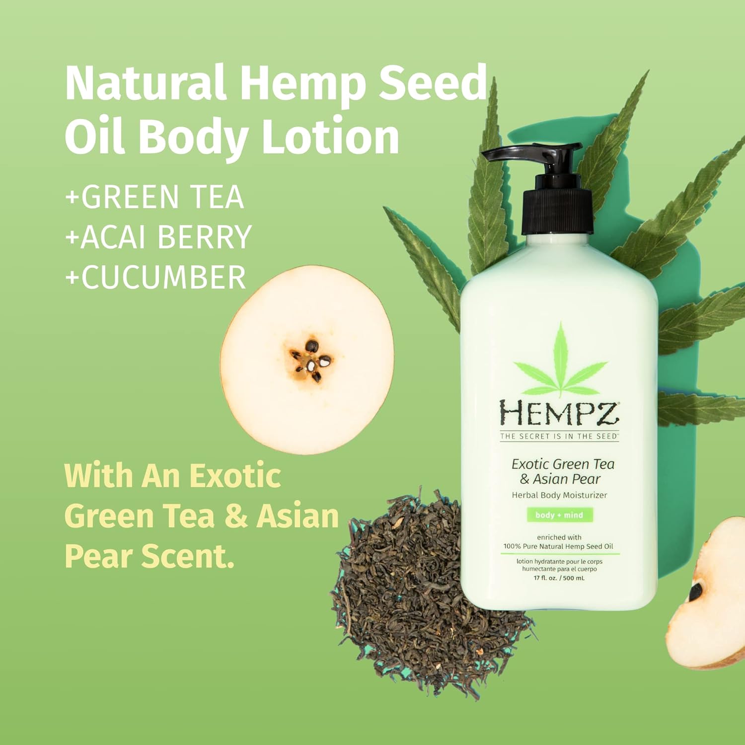 Hempz Body Lotion - Green Tea & Asian Pear Daily Moisturizing Cream, Shea Butter Body Moisturizer - Skin Care Products, Hemp Seed Oil - Large : Beauty & Personal Care