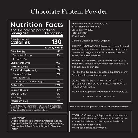 Truvani Vegan Pea Protein Powder | Chocolate | 20G Organic Plant Based Protein | 20 Servings | Keto | Gluten & Dairy Free | Low Carb | No Added Sugar