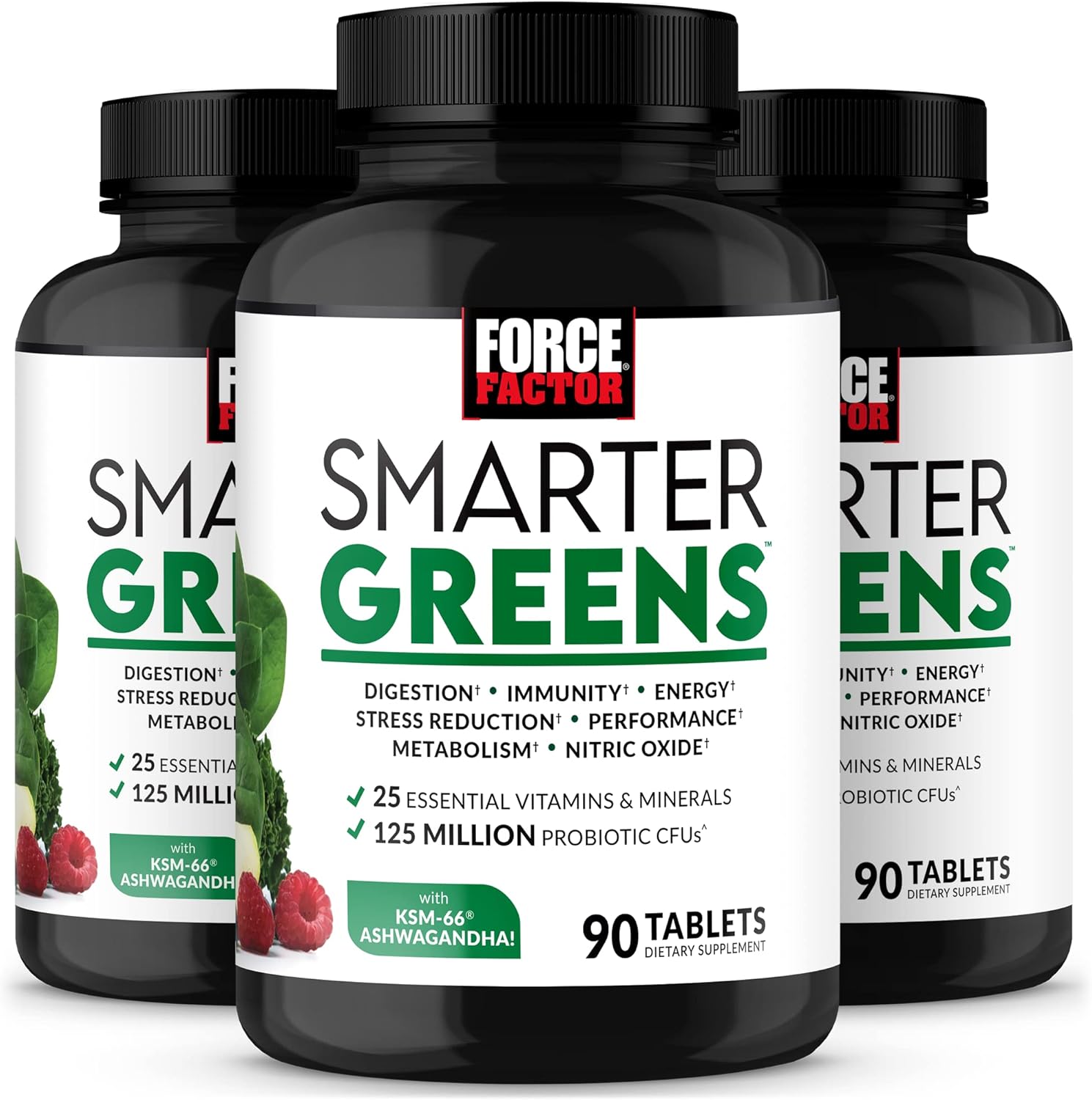 Force Factor Smarter Greens Tablets, 3-Pack, Greens Supplement With 25+ Superfoods And Antioxidants To Improve Digestion, Reduce Stress, Strengthen Immunity, And Support Metabolism, 270 Tablets