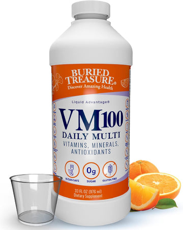 Buried Treasure Vm100 Daily Multi - 32 Servings, Liquid Vitamins Minerals Supplement With Dose Cup