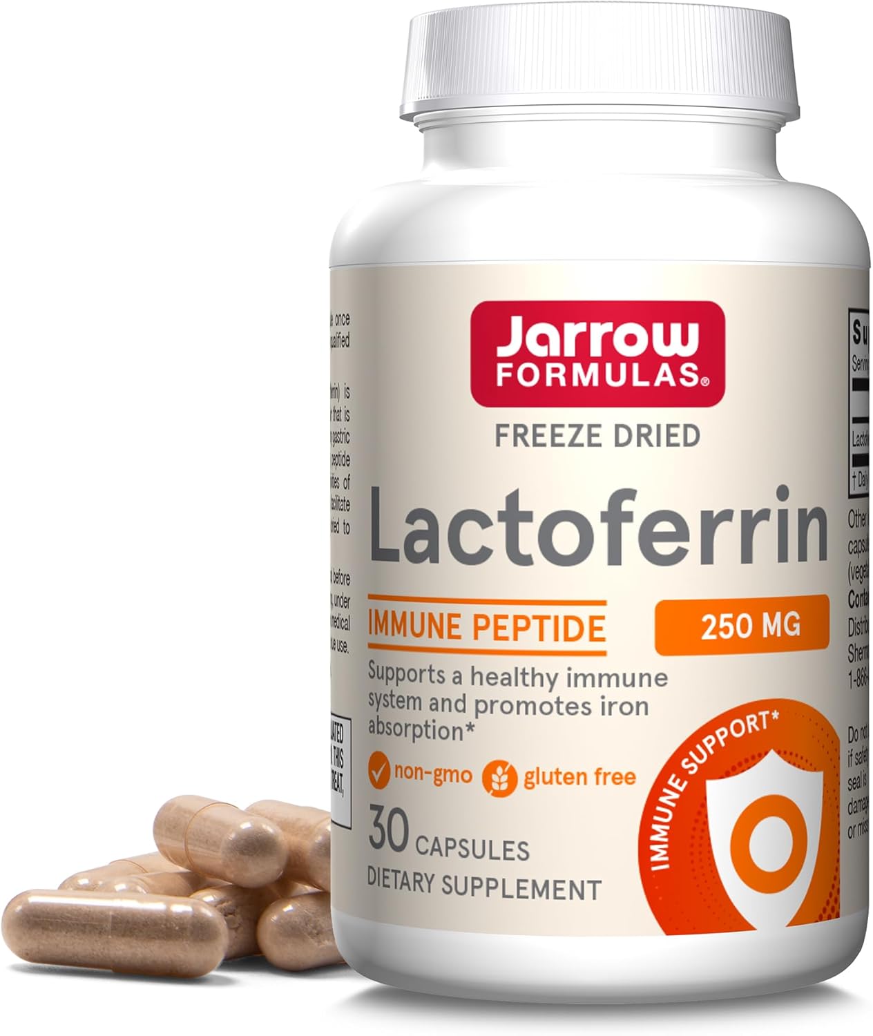 Jarrow Formulas Lactoferrin 250 Mg - Immune-Supporting Glycoprotein - For Healthy Immune System Support & Iron Absorption - Freeze Dried - Gluten Free - Non-Gmo - 60 Capsules (Servings)