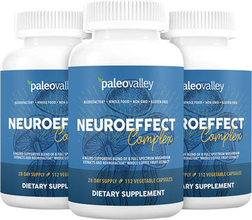 Paleovalley NeuroEffect - Neuro Mushroom Coffee Nutritional Supplement for Focus, Memory, and Energy Support - 3 Pack - 8 Full-Spectrum Mushrooms and Whole Coffee Fruit Extracts