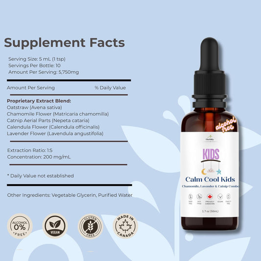 Kids Sleep & Calm Support Drops – Natural Herbal Blend With Chamomile, Lavender & Catnip – Non-Habit Forming, Non-Drowsy & Sugar-Free | 50 Mil