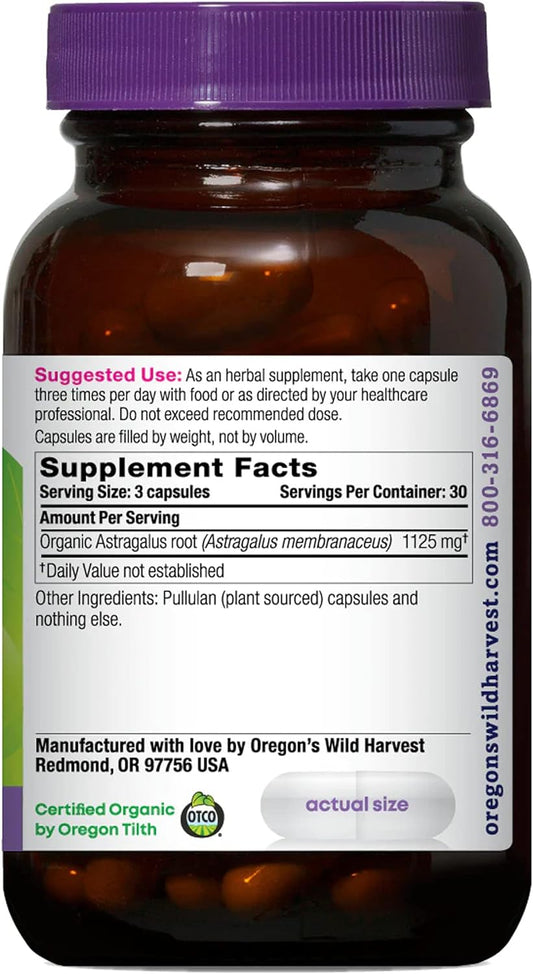 Oregon's Wild Harvest, Certified Organic Astragalus Capsules for Immunity Support, 1125 MGS, 90 Count