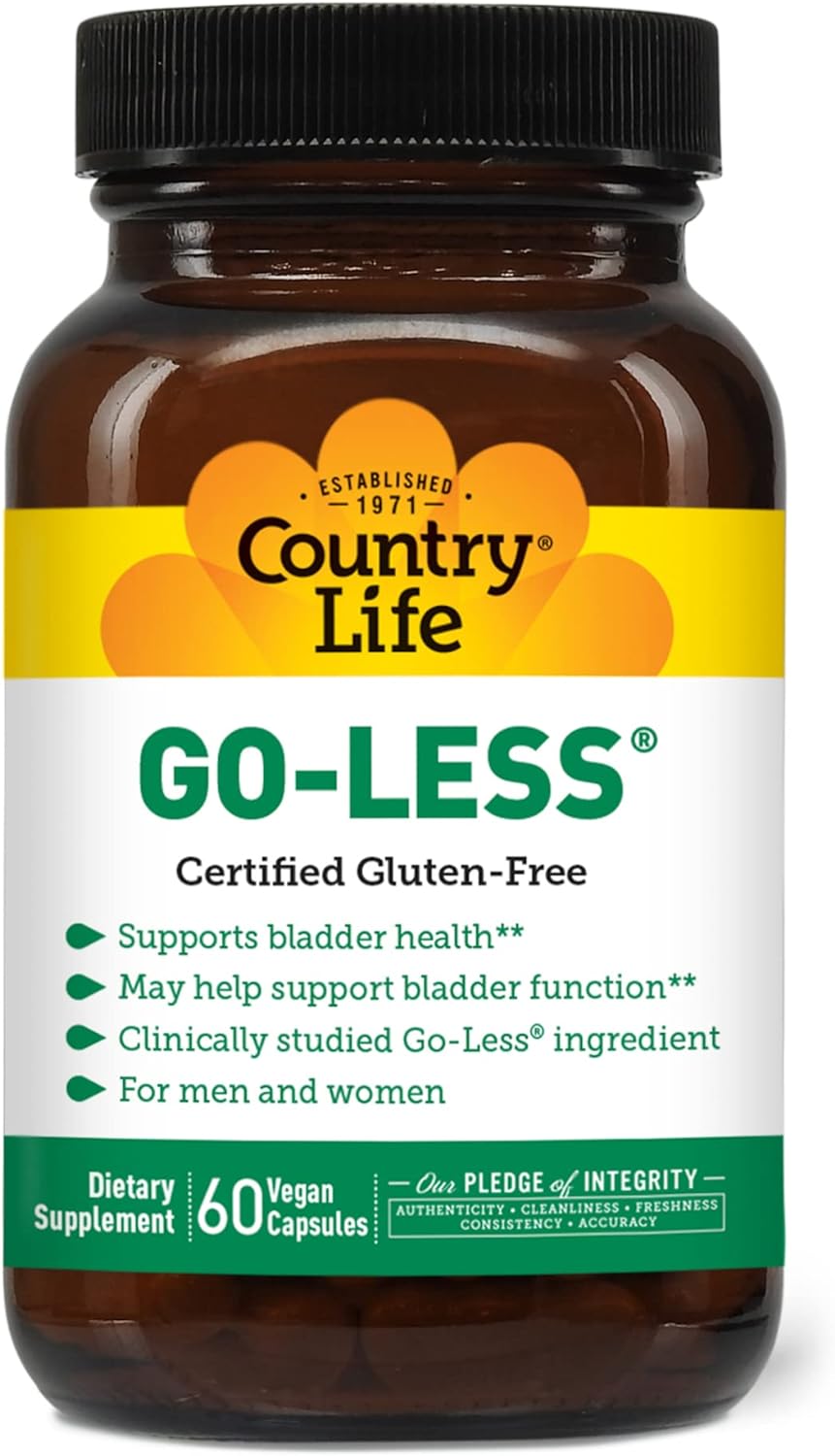 Country Life Go Less, Supports Bladder Health For Men And Women, 60 Vegan Capsules, Certified Gluten Free, Certified Vegan