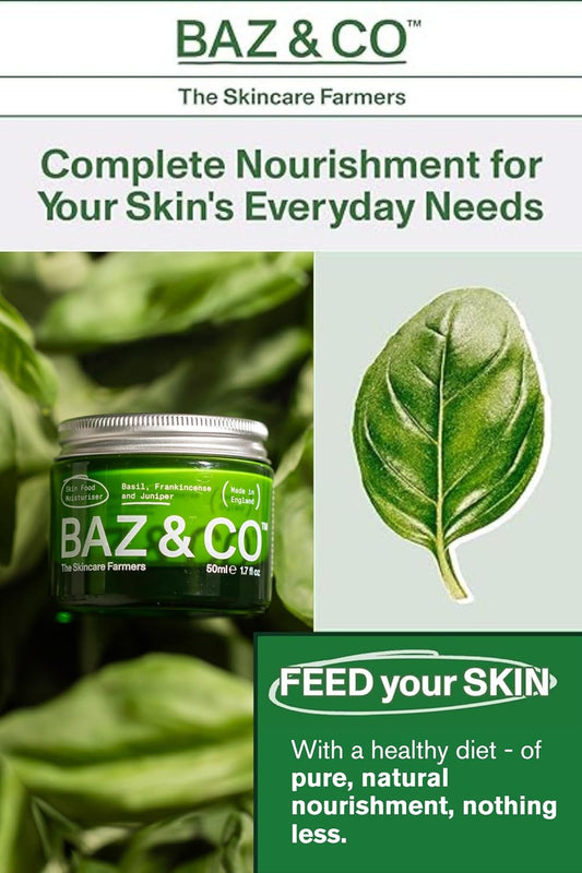 BAZ & CO Skin Food Moisturiser Face Cream for Men 50ml with Basil, Frankincense and Juniper