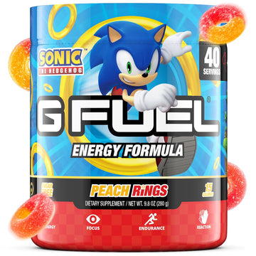 G Fuel Sonic Energy Drink Powder, Pre Workout Caffeine Mix For Gaming, Sugar Free Focus Amino, Vitamin + Antioxidants, 9.8Oz (Peach Ring Candy, 40 Servings)