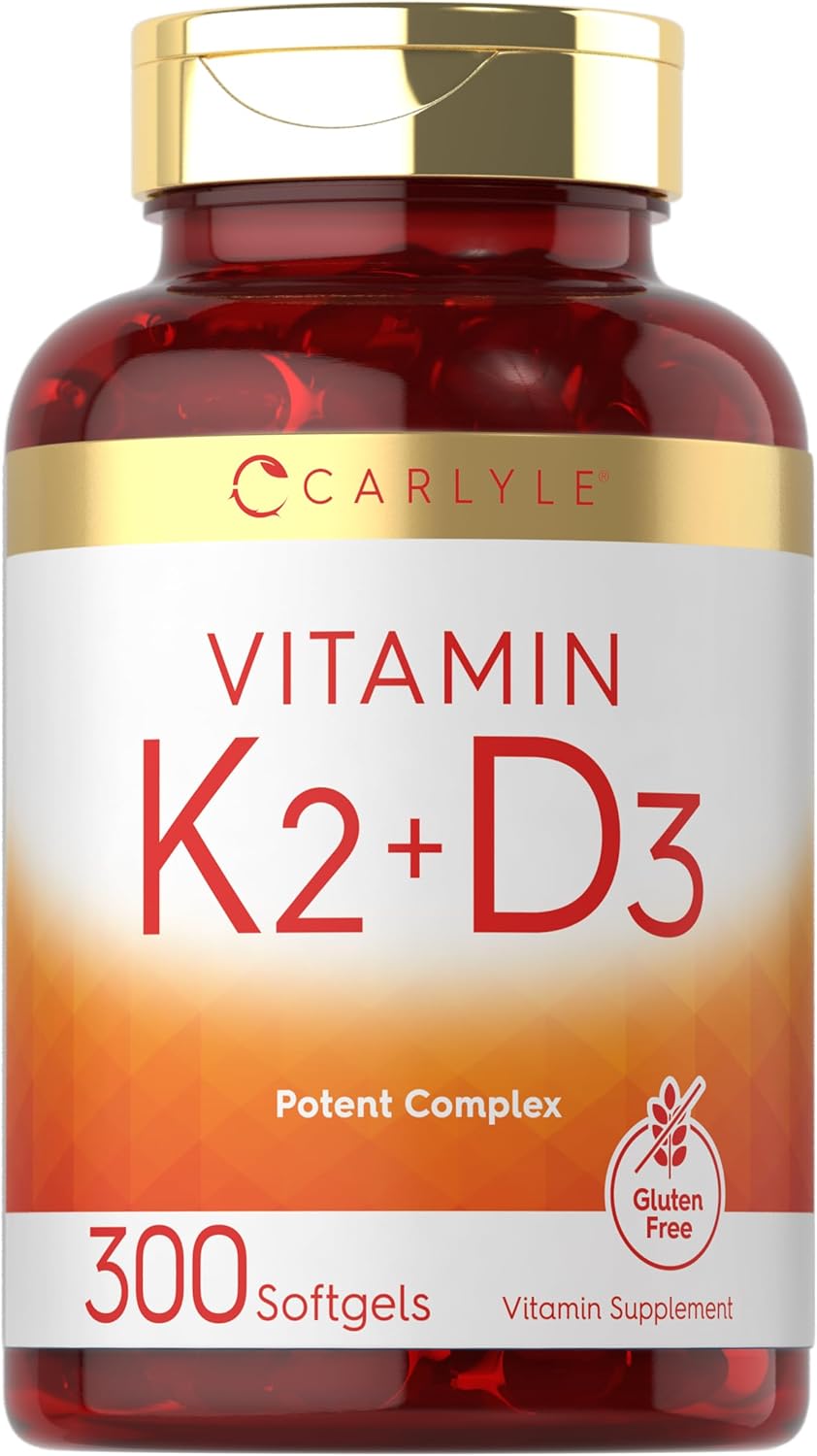 Carlyle Vitamin K2 And D3 Supplement | 300 Softgels | 200Mcg K2 Mk7 & 250Mcg D3 | Non-Gmo, Gluten Free