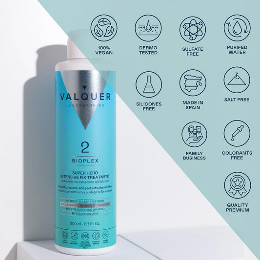 Valquer Bioplex No2. Intensive Repair Hair Treatment For Damaged, Dry And Dyed Hair. Protection For All Hair Types. Vegan. 200Ml
