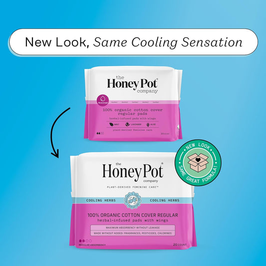 The Honey Pot Company - Herbal Pads For Women - Regular Flow W/Wings - Infused W/Essential Oils For Cooling Effect & Organic Cotton Cover - Sanitary Pads For Women - Feminine Care - Fsa & Hsa - 20Ct