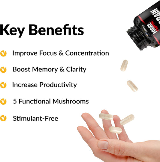 Force Factor Forebrain Focus Brain Booster, Brain Supplement To Boost Clarity & Concentration, For Memory & Sharpness & Increase Productivity, Nootropic Brain Support Supplement, 60 Capsules, Black