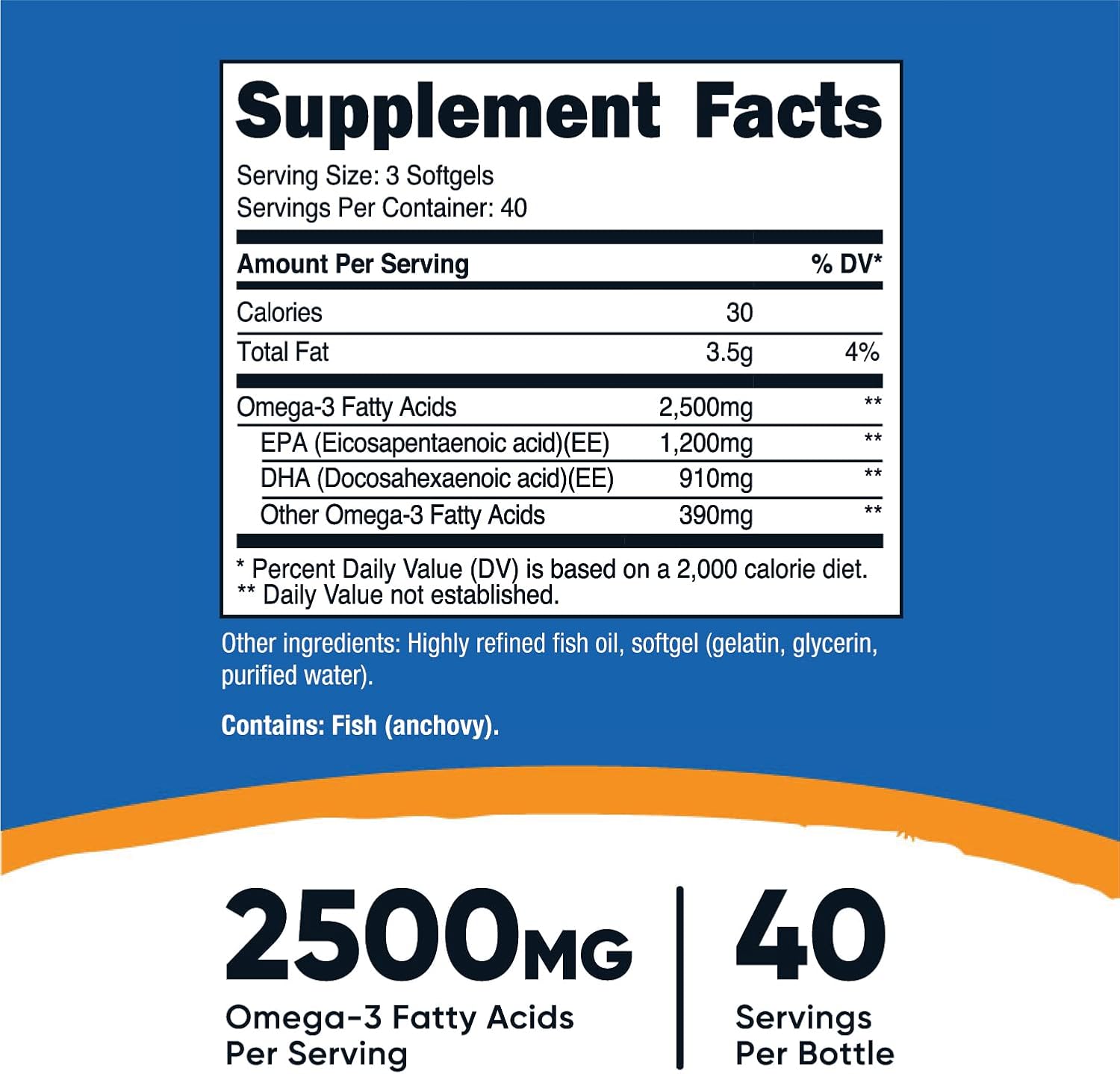 Nutricost Omega 3 Fish Oil - 2500MG, 120 Softgels (40 Serv) - Triple-Strength Fish Oil, Wild Caught! 1200mg EPA 910mg DHA - Non-GMO, Gluten Free