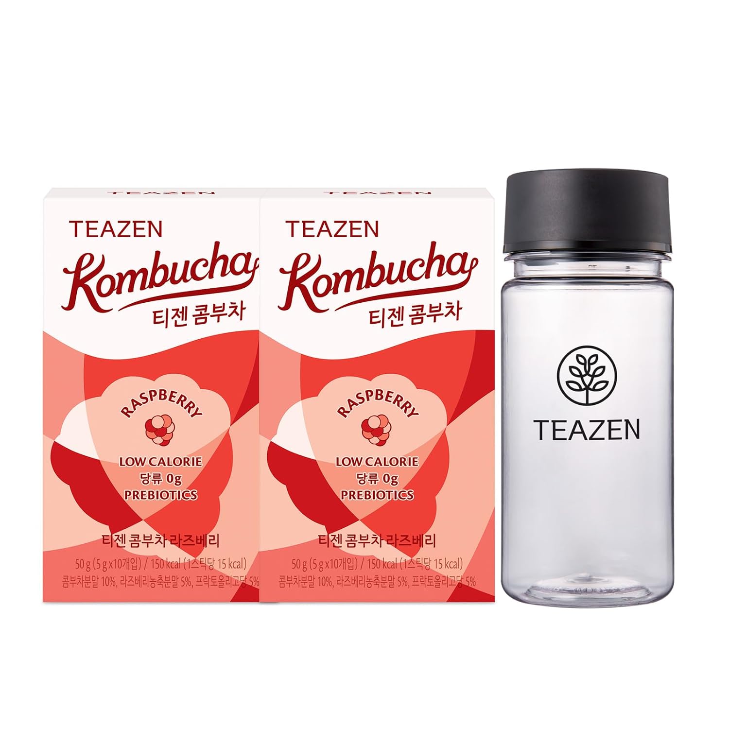 Teazen Kombucha Raspberry Flavor Variety Pack With Classic Eco Bottle (Kombucha Powder 20 Sticks, Eco Bottle 1Ea X 11.8Oz)