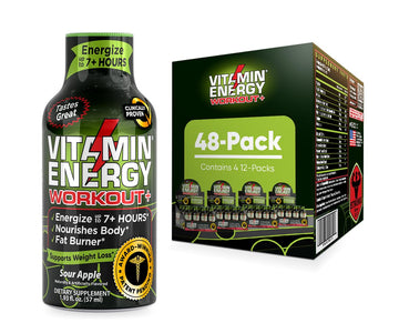 Pre Workout Vitamin Energy Drink - Keto Friendly Sugar Free Shots | Natural Clean Green Tea Caffeine With Proprietary Endurance Blend | Energize Up To 7+ Hours - Sour Apple - 1.93 Fl Oz (Pack Of 48)