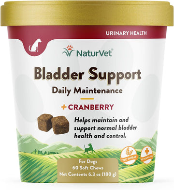 NaturVet Bladder Support Plus Cranberry for Dogs, 60 ct Soft Chews, Made in The USA with Globally Source Ingredients