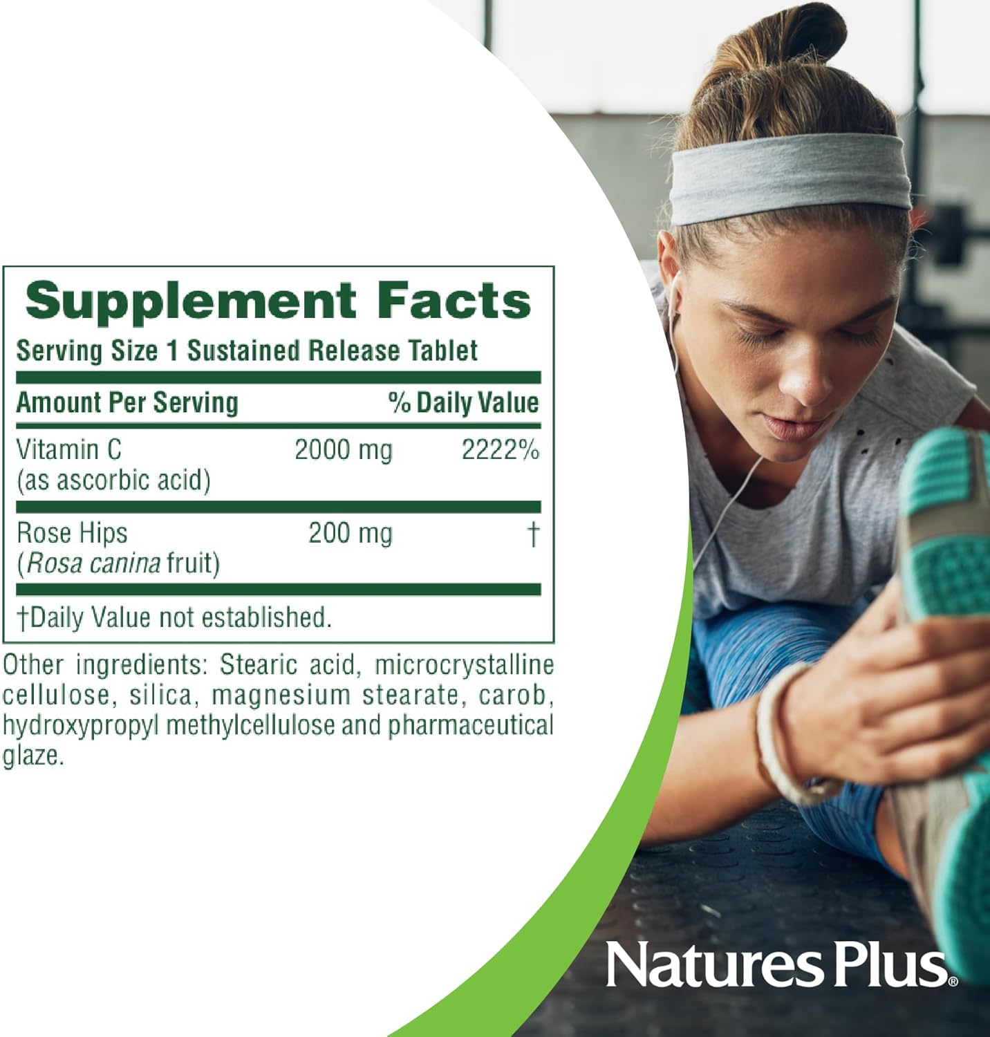 Natures Plus Ultra C W/Rose Hips, Sustained Released - 2000 Mg, 60 Vegetarian Tablets - Maximum Potency Immune Support, Antioxidant - Free-Radical Defense - Gluten-Free - 60 Servings