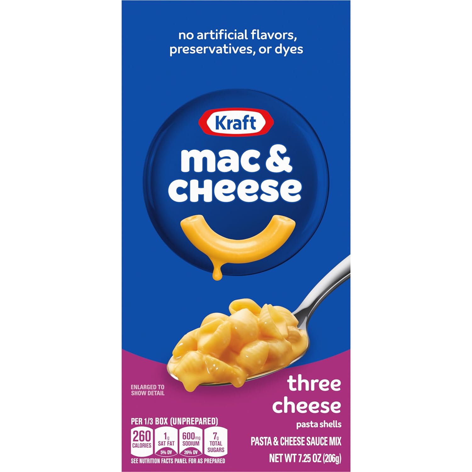 Kraft Three Cheese Macaroni and Cheese Dinner, 7.25 oz Box