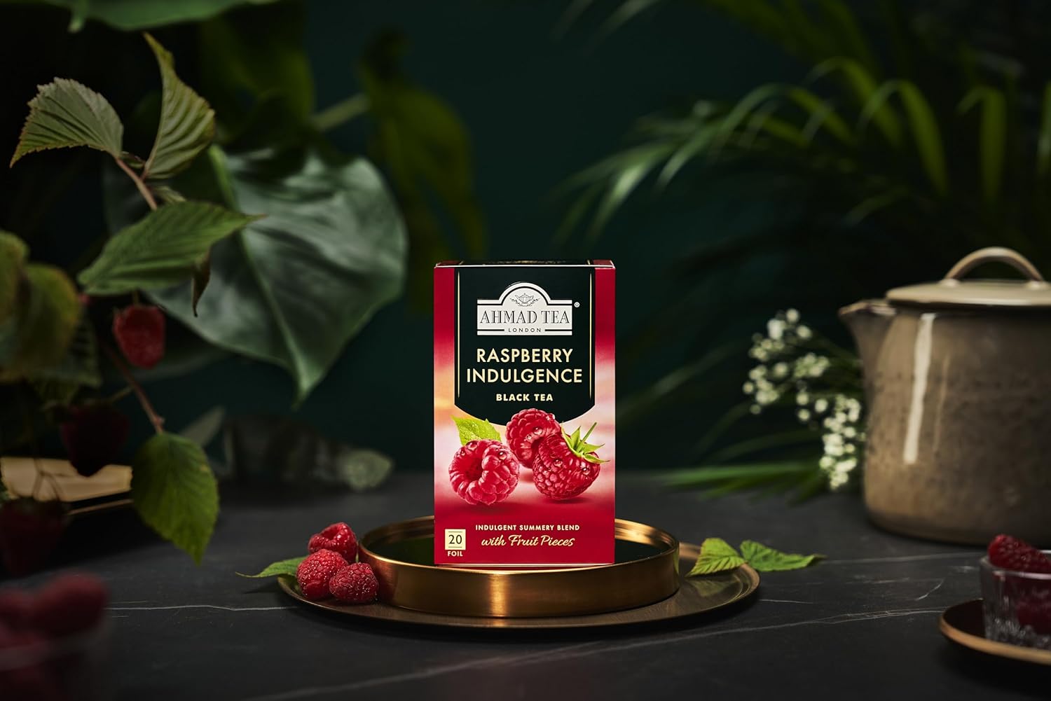 Ahmad Tea Black Tea, Raspberry Indulgence, 20 Ct (Pack Of 1) - Caffeinated & Sugar-Free