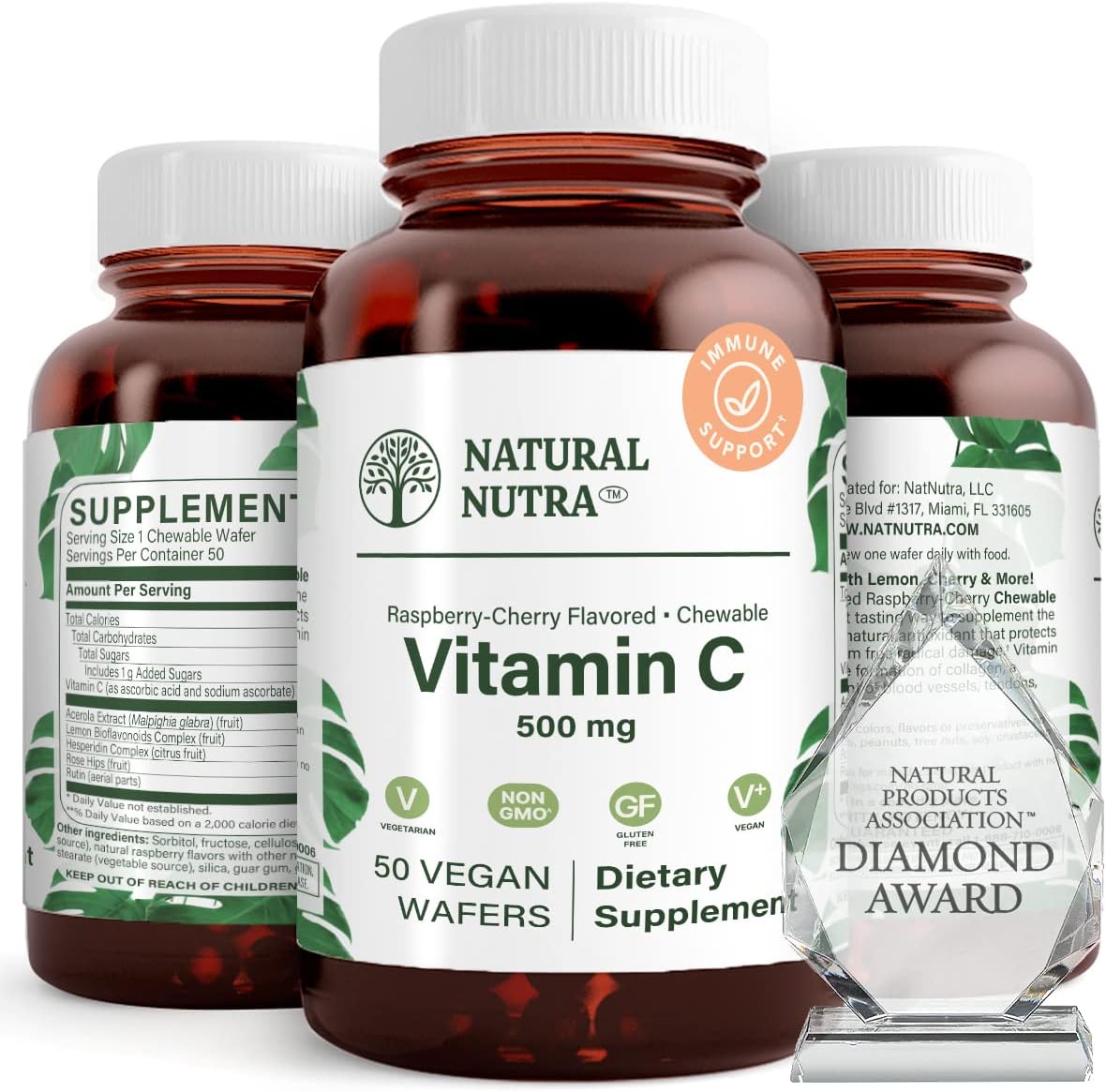 Natural Nutra Vitamin C Supplement for Kids and Adults, Immune Booster, Protect Skin and Heart Health, Vegetable Source, 500 mg, 50 Vegan Wafers