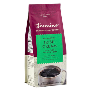 Teeccino Irish Cream Chicory Coffee Alternative - Ground Herbal Coffee That’S Prebiotic, Caffeine Free & Acid Free, Medium Roast, 11 Ounce