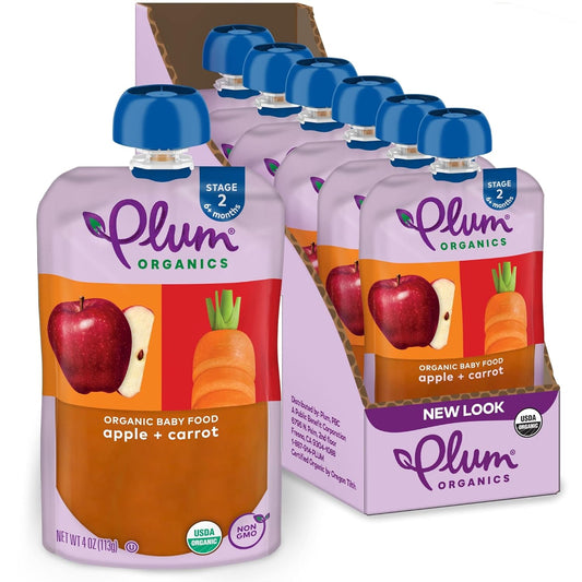 Plum Organics Stage 2 Organic Baby Food - Apple and Carrot - 4 oz Pouch (Pack of 6) - Organic Fruit and Vegetable Baby Food Pouch : Everything Else