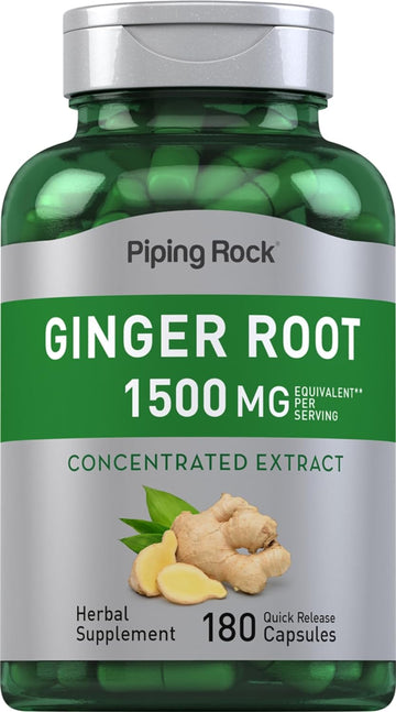 Piping Rock Ginger Root Capsules | 1500 Mg | 180 Count | Non-Gmo, Gluten Free Supplement