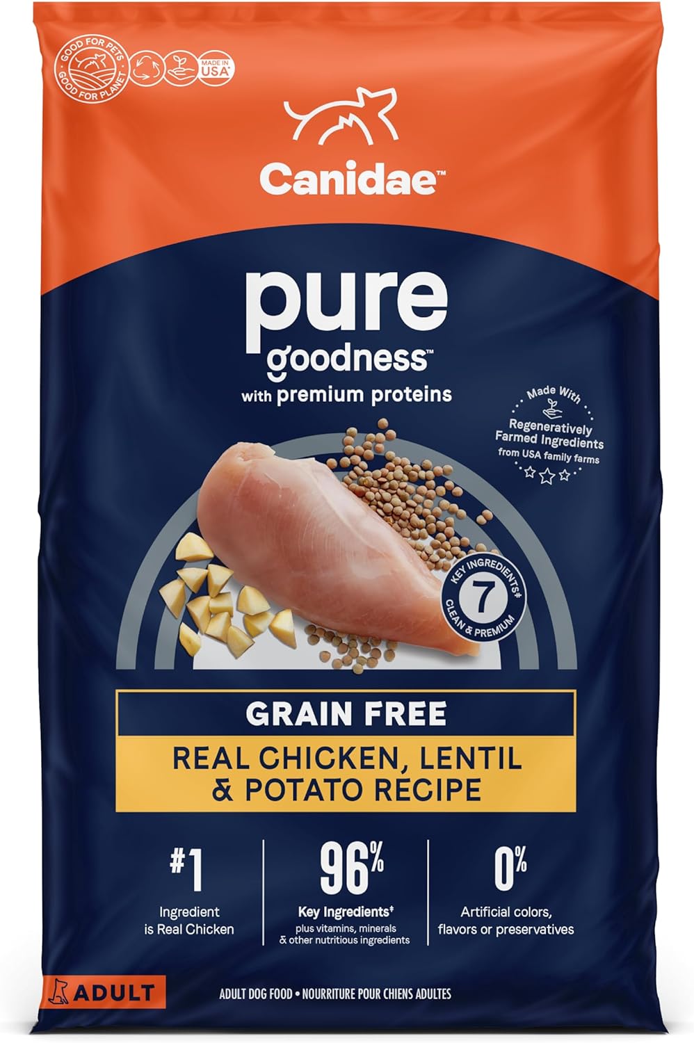 Canidae Pure Limited Ingredient Premium Adult Dry Dog Food, Real Chicken, Lentil & Potato Recipe, 4 lbs, Grain Free