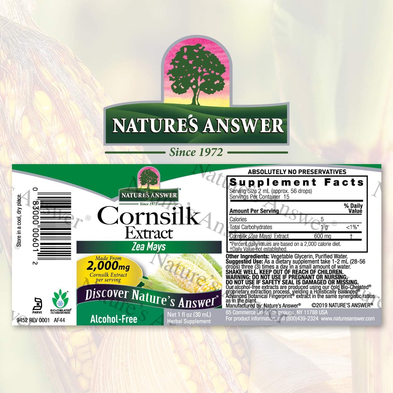 Nature's Answer Alcohol-Free Cornsilk 2000mg 1 Extract | Urinary Tract Support | Natural Diuretic | Gluten-Free, Non-GMO, Vegan | Single Count