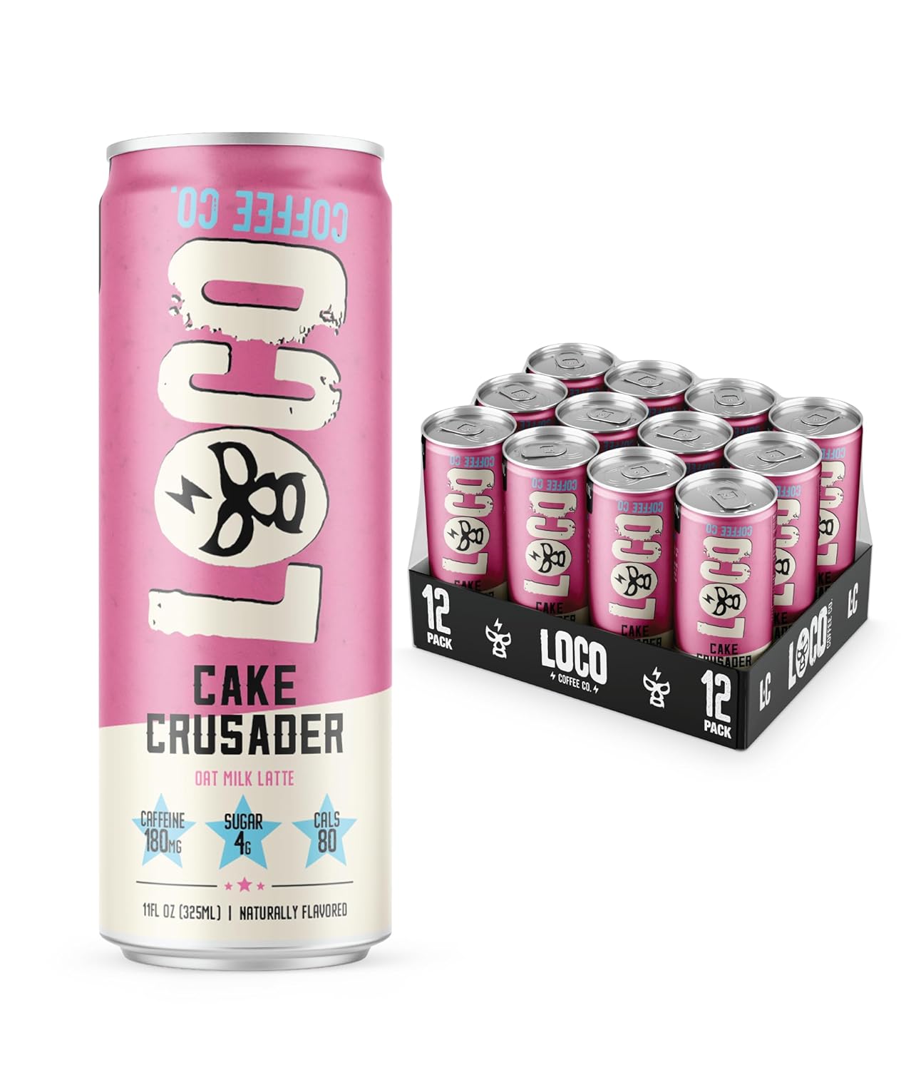 Loco Coffee Cake Oat Milk Latte Cold Brew Coffee [Cake] 11 Ounce Can, 12 Count | Medium Roast, 180Mg Caffeine | Gluten Free And Dairy Free | Low Sugar, Low Calorie Iced Coffee