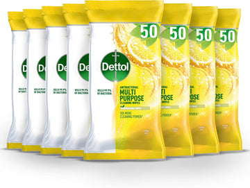 Dettol Antibacterial Multipurpose Cleaning Wipes, Pomegranate & Lime, 50 Pack (8 X 50, Total 400 Wipes) Disinfectant, Biodegradable, 10X Cleaning Power Vs Water Alone, Kills 99.9 Percent Of Germs