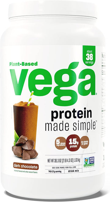 Vega Protein Made Simple, Dark Chocolate - Stevia Free Vegan Protein P