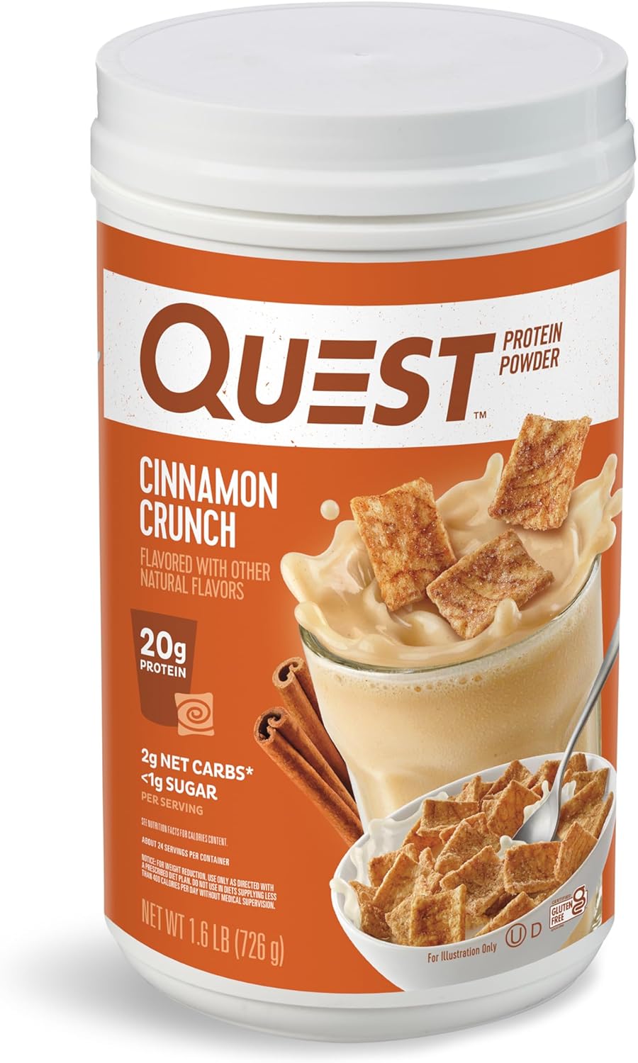 Quest Nutrition Cinnamon Crunch Protein Powder, 20G Protein, 2G Net Carb, 1G Sugar, Low Carb, Gluten Free, 1.6 Pound, 24 Servings