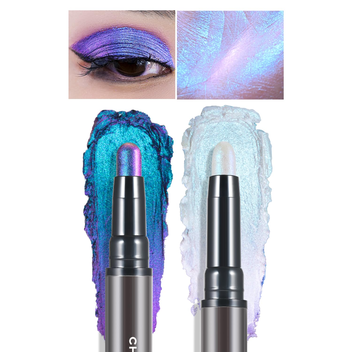 Charmacy Duochrome Long Stay Eyeshadow Stick, Creamy Eye Shadow Stick, Multicolor-Shifting Glitter Eyeshadow, Waterproof & Smudge-Proof, High Pigmented, Built-In Smudger #07