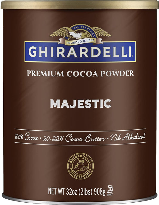 Ghirardelli Majestic Premium Cocoa Powder, 32 Ounce Can (Pack of 2) with Ghirardelli Stamped Barista Spoon