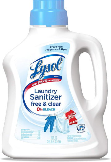 Lysol Laundry Sanitizer Additive, Free & Clear, Free from Fragrance and Dyes, 0% Bleach Laundry Sanitizer, Bacteria-causing Laundry Odor Eliminator, Unscented, 90 Fl Oz (Pack of 1) - Package May Vary