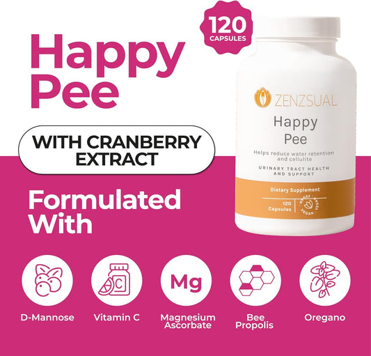 Zenzsual Happy Pee – Urinary Tract Support With Organic Cranberry And D-Mannose - Comprehensive Uti Pain Relief Support For Women - 120 Capsules