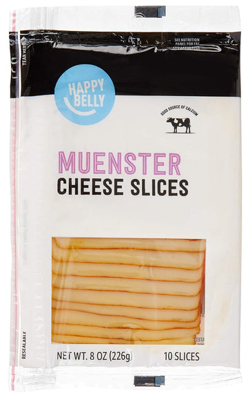 Amazon Brand - Happy Belly Sliced Muenster Cheese, 10 Slices, 8 Ounce (Pack Of 1)