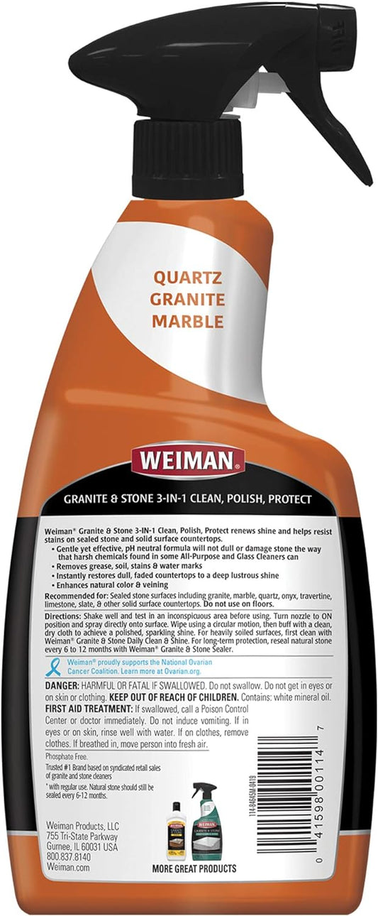 Weiman Granite Cleaner Polish and Protect 3 in 1-2 Pack - Streak-Free, pH Neutral Formula for Daily Use on Interior & Exterior Natural Stone with Microfiber Towel