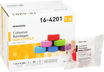 McKesson Cohesive Bandage, Non-Sterile, Self-Adherent Closure, Multi-Color, 1 in x 5 yds, 1 Count, 30 Packs, 30 Total