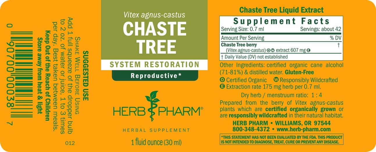 Herb Pharm Chaste Tree Liquid Extract for Female Reproductive System Support - 1 Ounce (DCHASTE01) : Health & Household