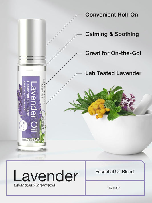 Horbäach Lavender Essential Oil Roll On Blend | .33 Fl Oz (Pack Of 2) | Roller For Skin