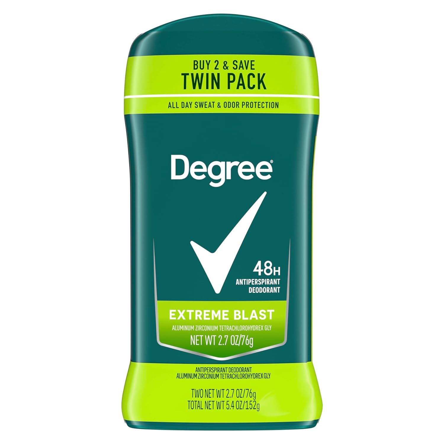 Degree Men Original Protection Antiperspirant Deodorant Extreme Blast Twin Pack 48-Hour Sweat And Odor Protection Antiperspirant For Men 2.7 Oz