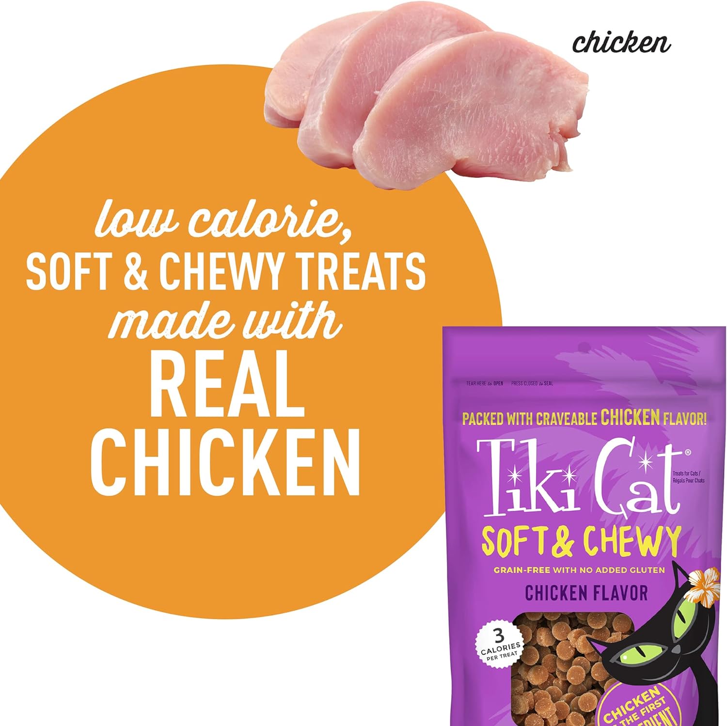 Tiki Cat Soft & Chewy Treats, Chicken Flavor, 3 Calories Per Treat with Grain-Free and No Added Gluten, 2 oz Pouch (Pack of 1) : Pet Supplies