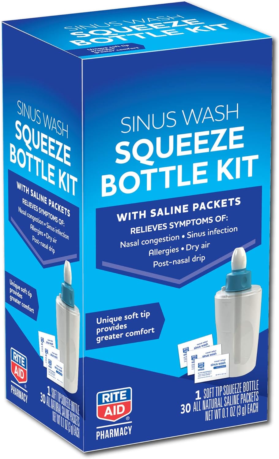 Rite Aid Nasal Rinse Sinus Relief Kit - 1 Bottle & 30 Saline Packets | Nasal Irrigation System | Relieve Allergies, Sinus Infections, and Nasal Congestion Symptoms