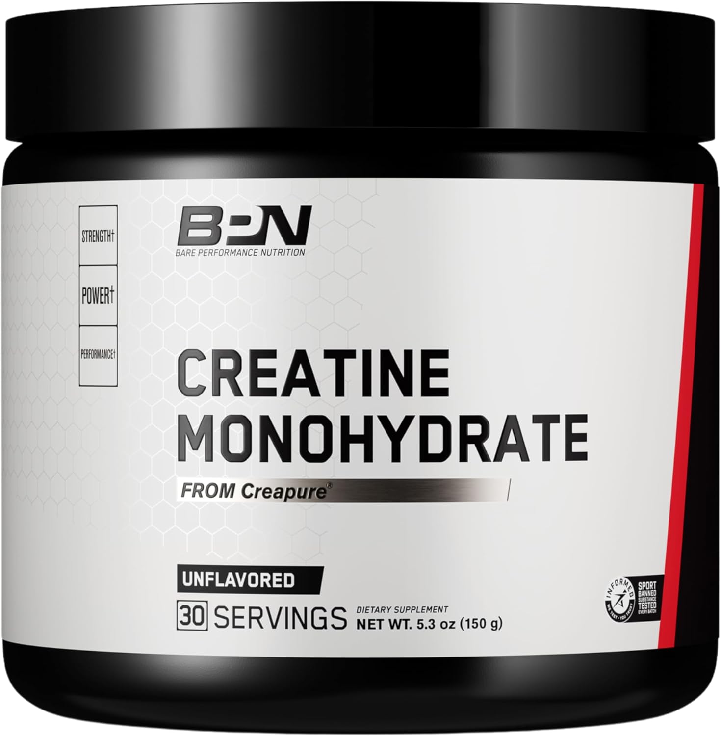 Bare Performance Nutrition, Bpn Pure Creatine Monohydrate By Creapure, Safe And Effective, Unflavored, 30 Servings